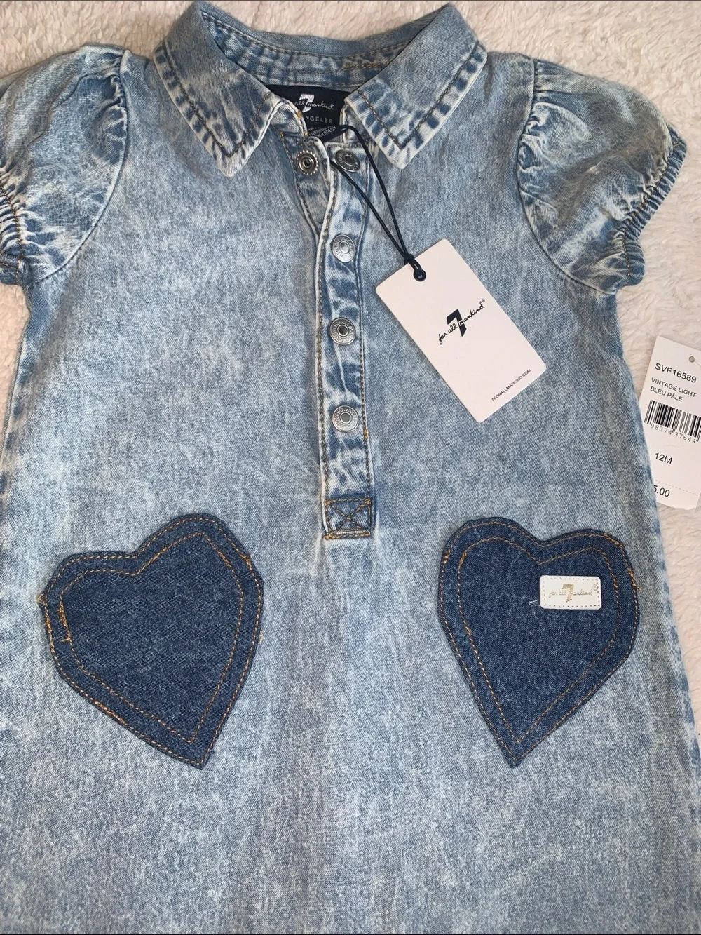 NWT 7 For All Mankind Cotton Denim Romper 12M Baby Girl